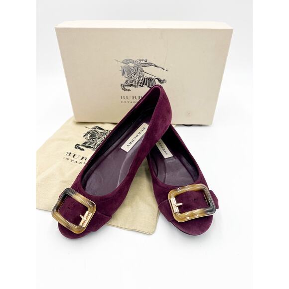 Burberry Leygreen Buckle Ballet Flat Size 36.5 Mahogany Red w/ Box and Bag - Picture 1 of 11